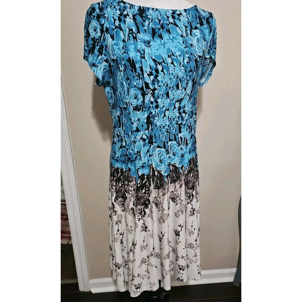 Julian Taylo Womens Midi Dress Floral  Multicolor Short Sleeve Knee-LengthSz 10